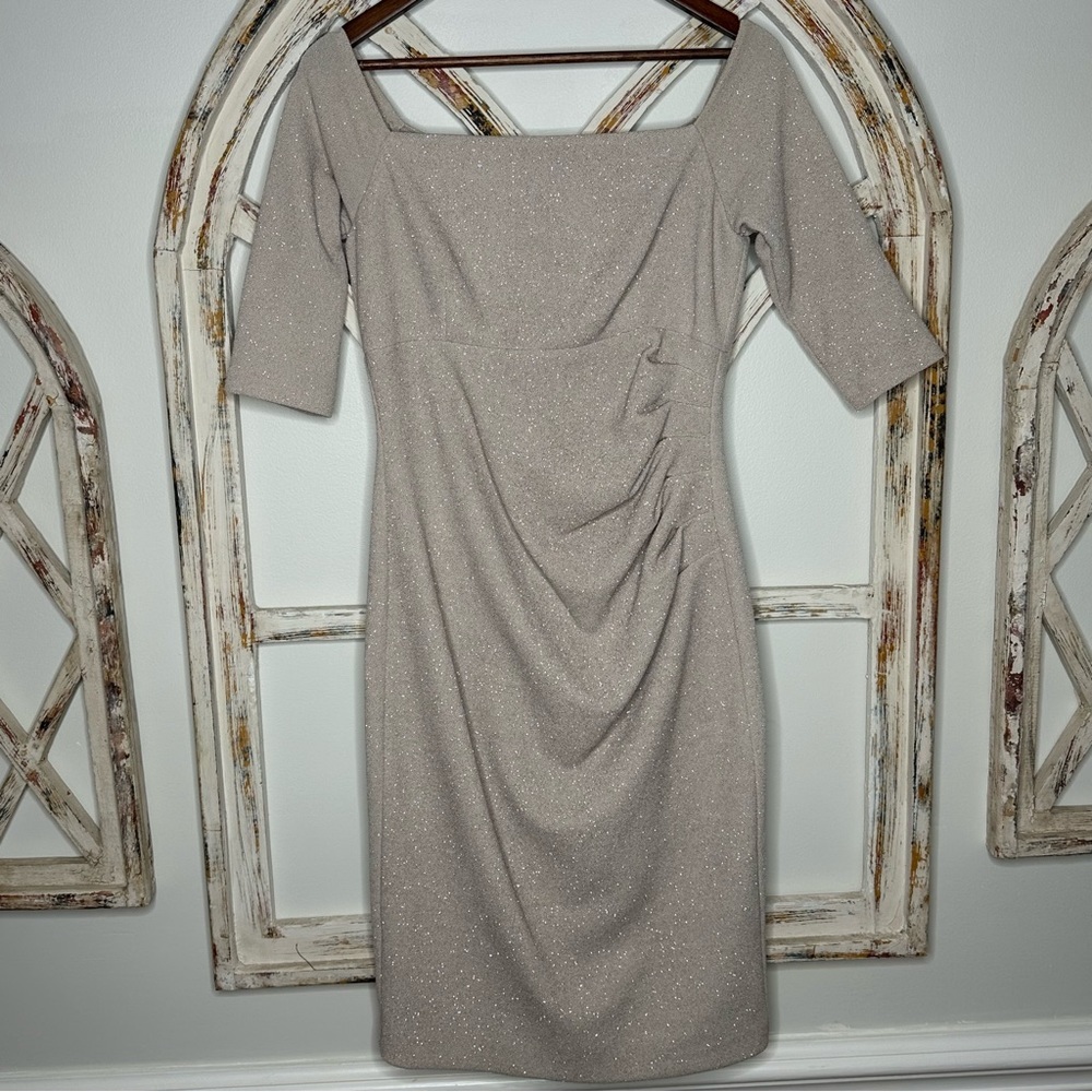 Cream Shimmer Special Occasion Midi Dress- Size 10